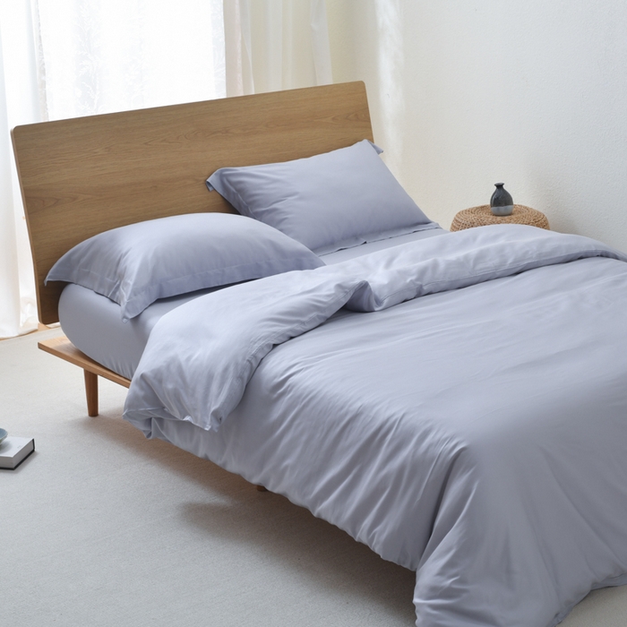 暮川家居 2026新款日式无印天丝棉四件套良品60S莱赛尔天丝床品套件纯色日系风简约天丝棉被套床单床笠 天空蓝
